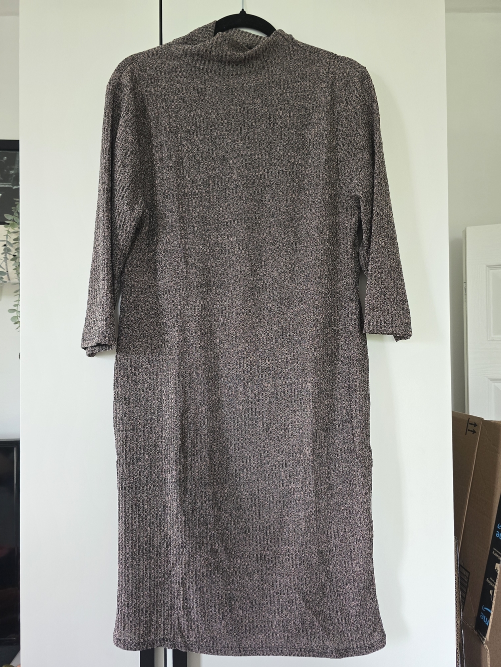 Hot Ginger Knit Mock Neck Dress in Heathered Taupe